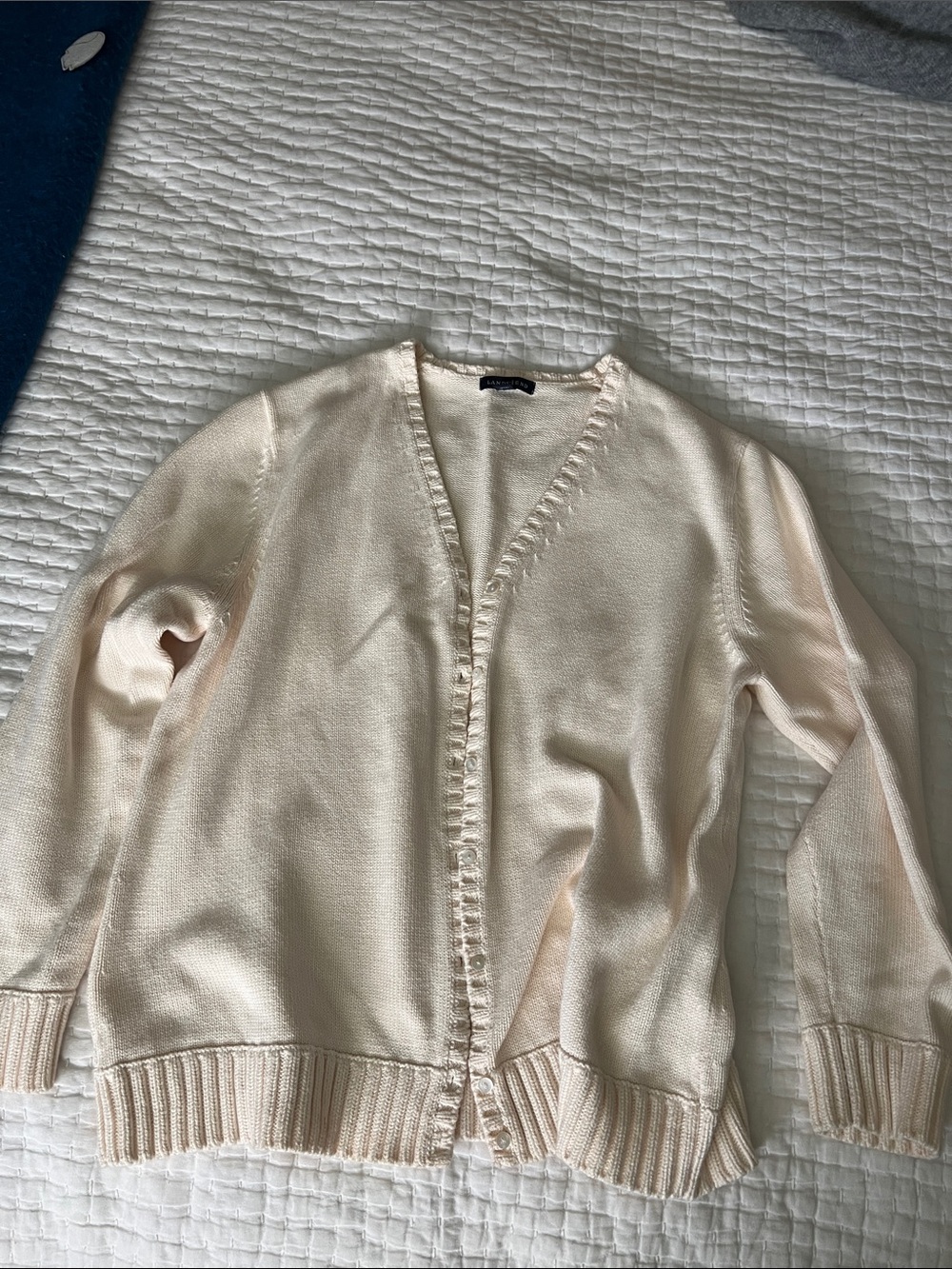 Lands' End Cream π― Cotton Button Cardigan - Picture 2 of 7